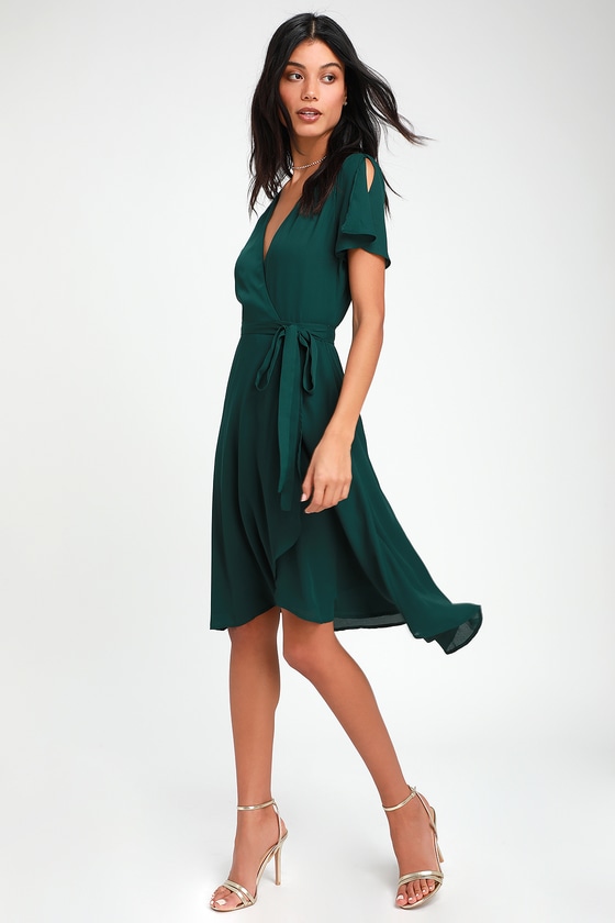 my whole heart emerald green long sleeve wrap dress