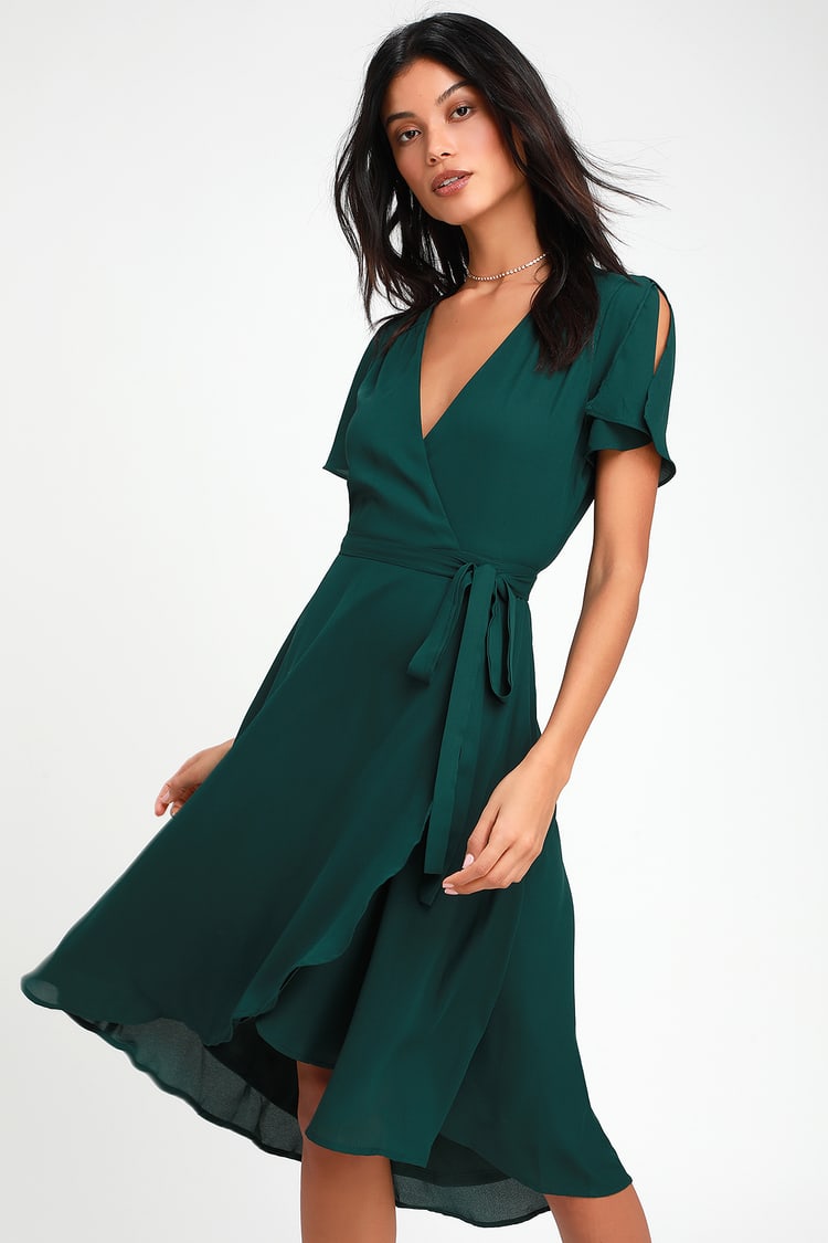 Rise to the Occasion Emerald Green Midi Wrap Dress