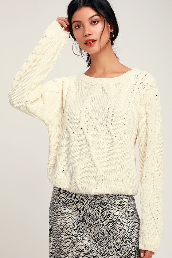 Cute Ivory Sweater - Chenille Sweater - Cable Knit Sweater - Lulus