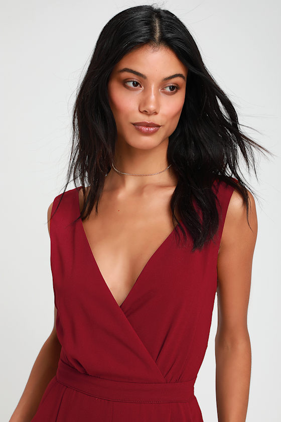 Kiska Burgundy Lace Wide-Leg Jumpsuit - thumbnail 4