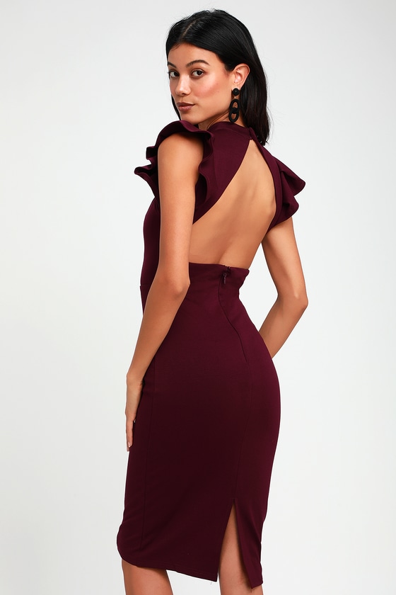 burgundy bodycon midi dress