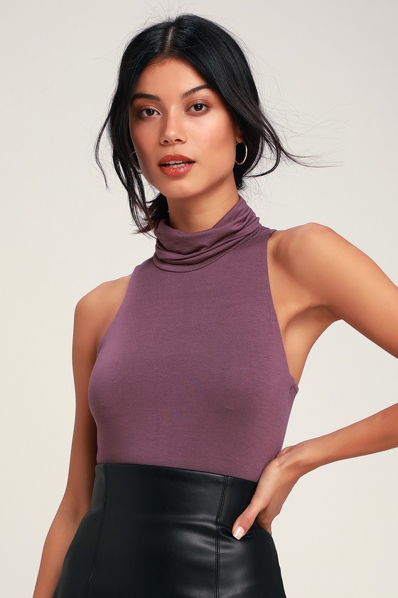 Alive and Kicking Mauve Purple Sleeveless Turtleneck Top