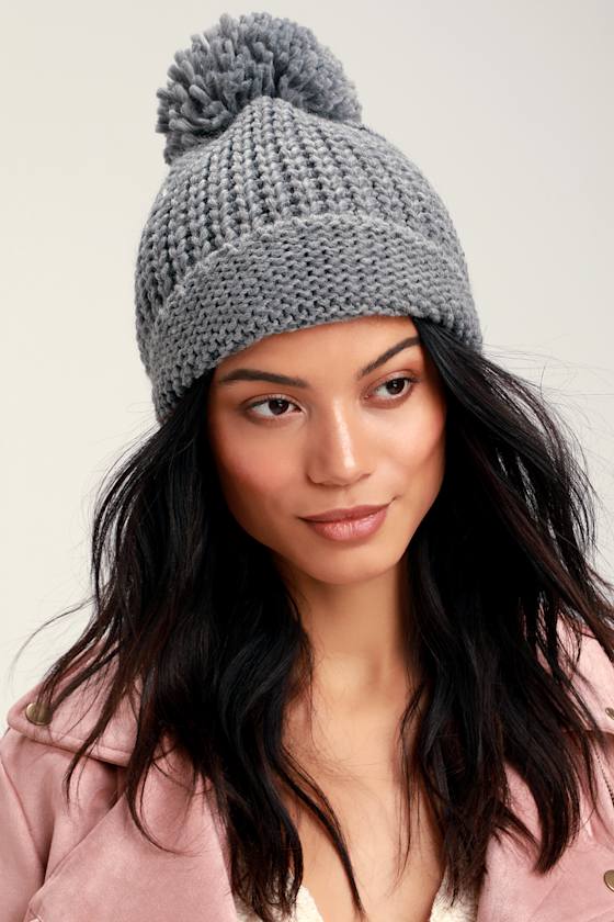 Cute Grey Beanie Pom Pom Beanie Knit Beanie Beanie Lulus