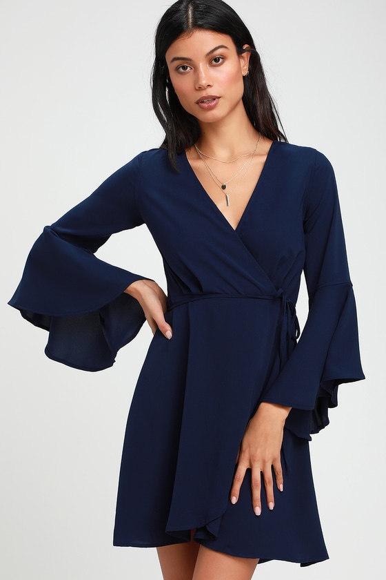 navy blue wrap around dress