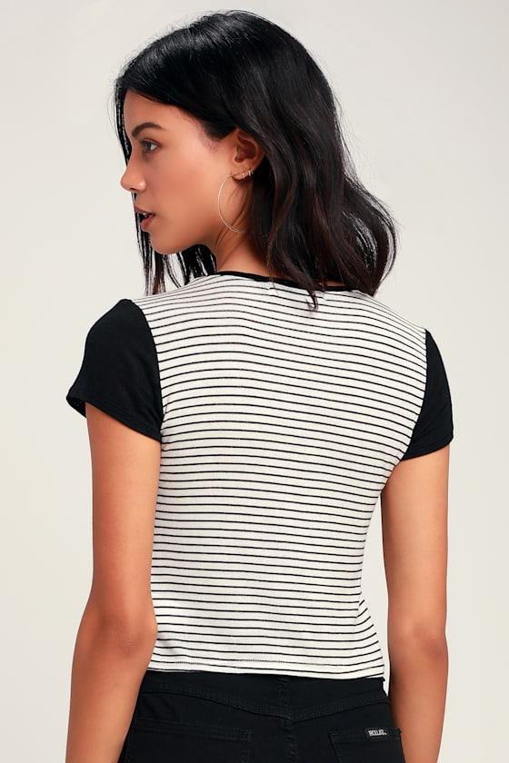 Adina Black and White Striped Cropped Tee 5