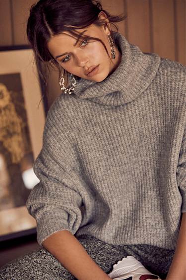 Chic Grey Knit Sweater Oversized Sweater Turtleneck Sweater
