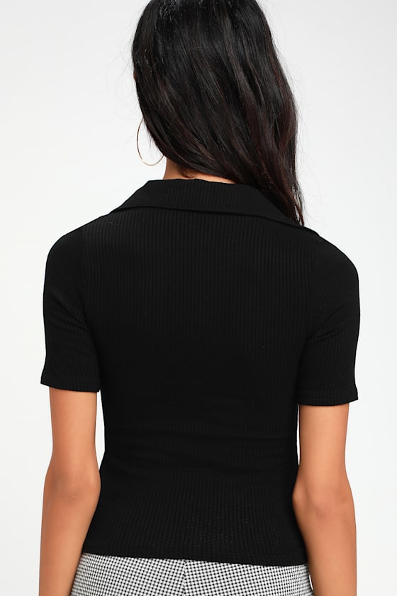Meade Black Ribbed Collared Tee 5
