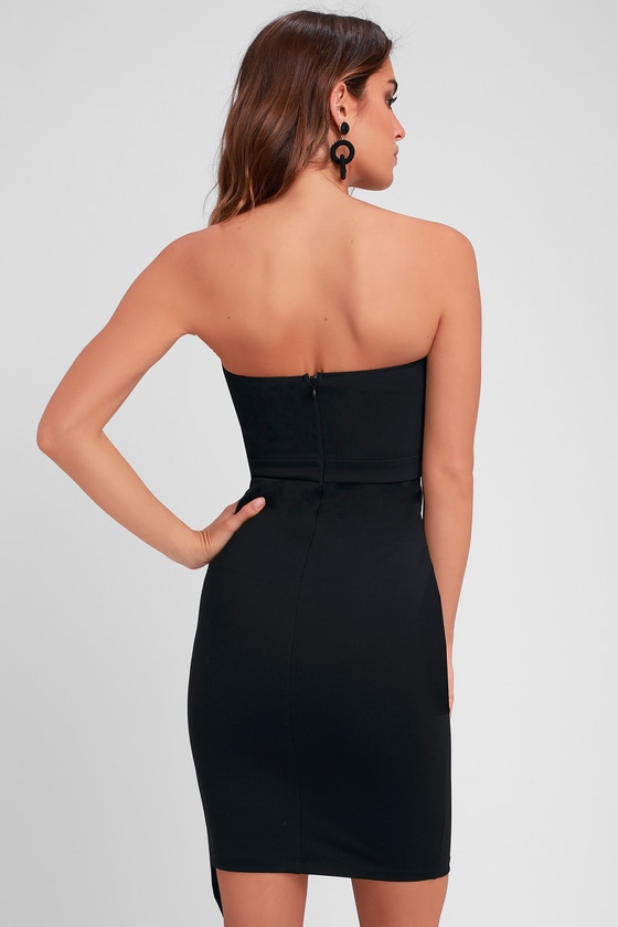 black strapless sheath dress