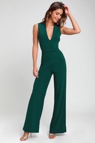 Thinking Out Loud Hunter Green Backless Jumpsuit