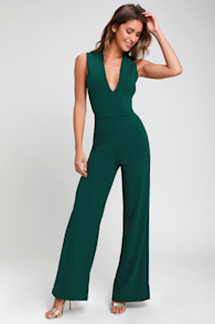 Thinking Out Loud Hunter Green Backless Jumpsuit 1