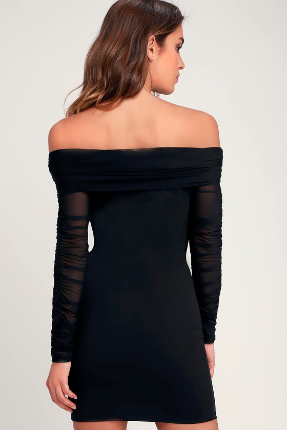 Black sheer off best sale the shoulder dress