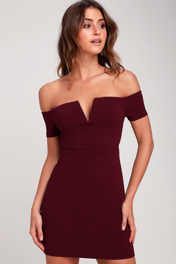 Sexy Burgundy Dress Off The Shoulder Dress Bodycon Dress Lulus 