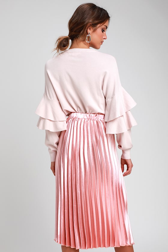 Pretty Pleats Blush Pink Metallic Pleated Midi Skirt 3