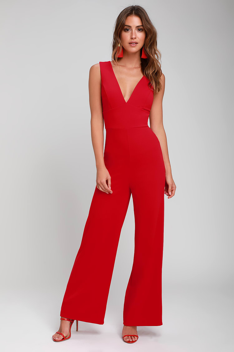 Lulus | Ready for It Red Sleeveless Wide-Leg Jumpsuit | Size X-Large | 100% Polyester