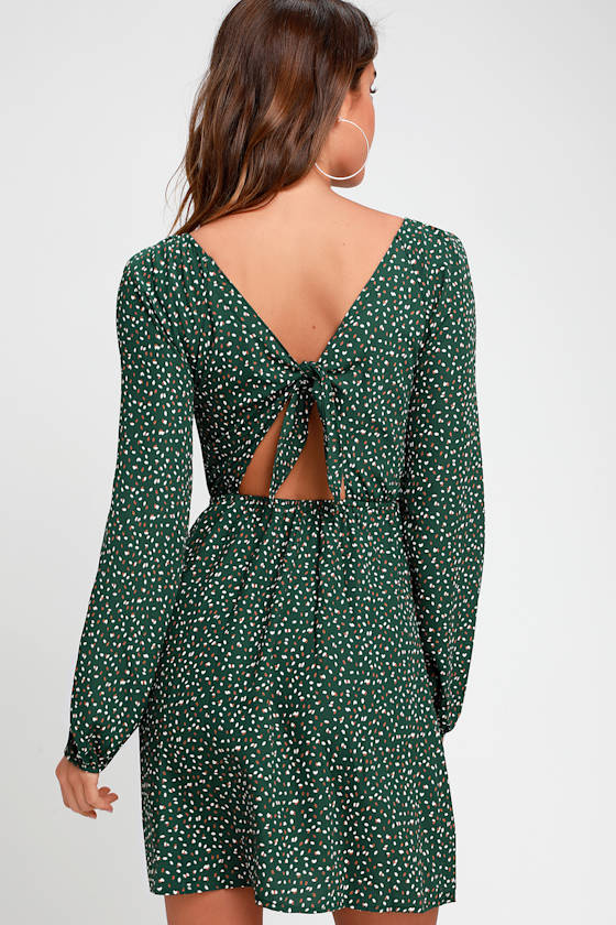 Vista Forest Green Print Tie-Back Long Sleeve Dress 2
