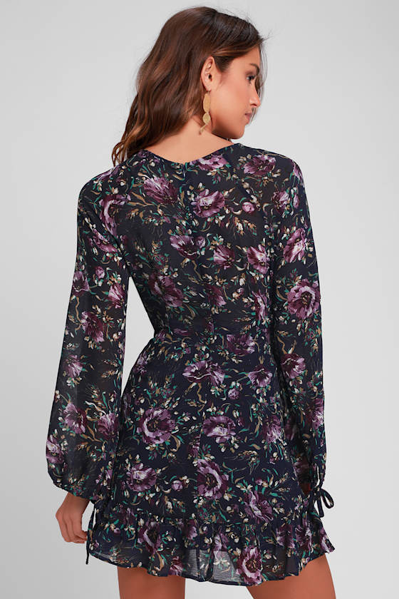 Cute Floral Dress - Navy Blue Floral Dress - Long Sleeve Dress - Lulus
