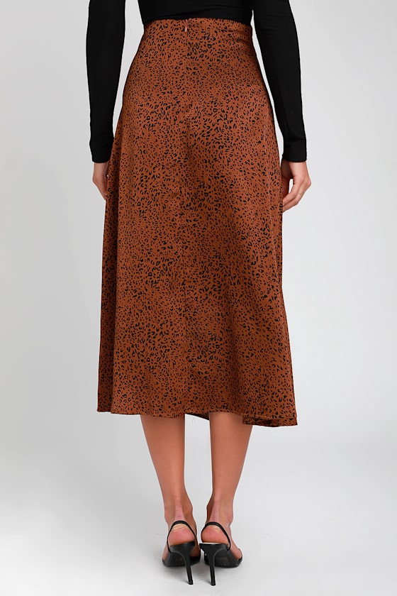 Leopard Satin Midi Skirt