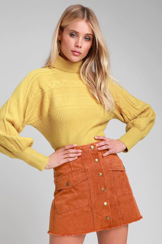 Must Have Rust Orange Denim Snap Button A-Line Skirt 3