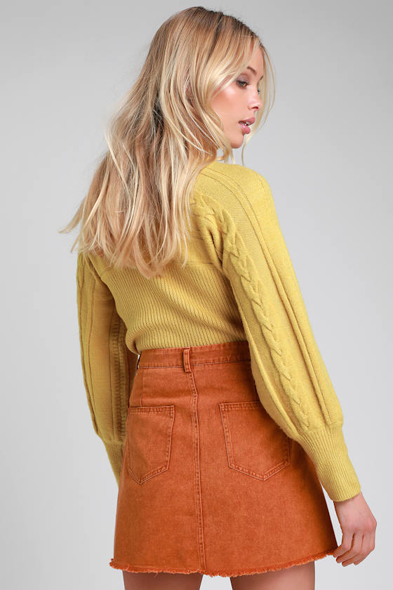 Must Have Rust Orange Denim Snap Button A-Line Skirt 4