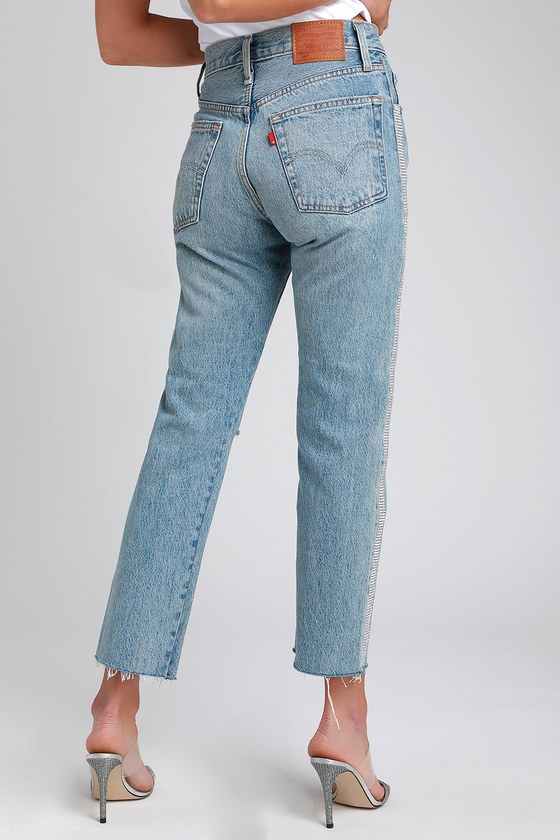 Levi's 501 Crop Straight - Medium Wash Jeans - Rhinestone Jeans - Lulus