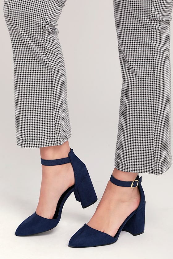 navy strap heels
