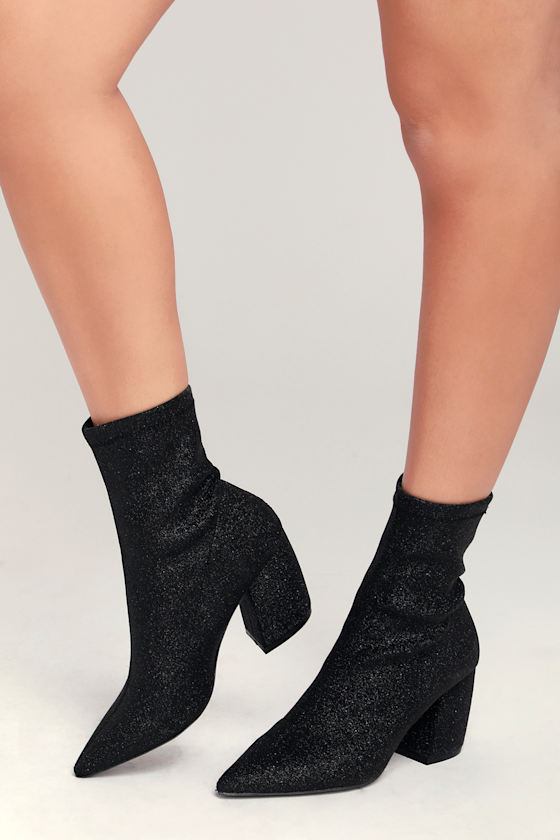 Cool Black Glitter Booties Sparkly Booties Black Booties Lulus