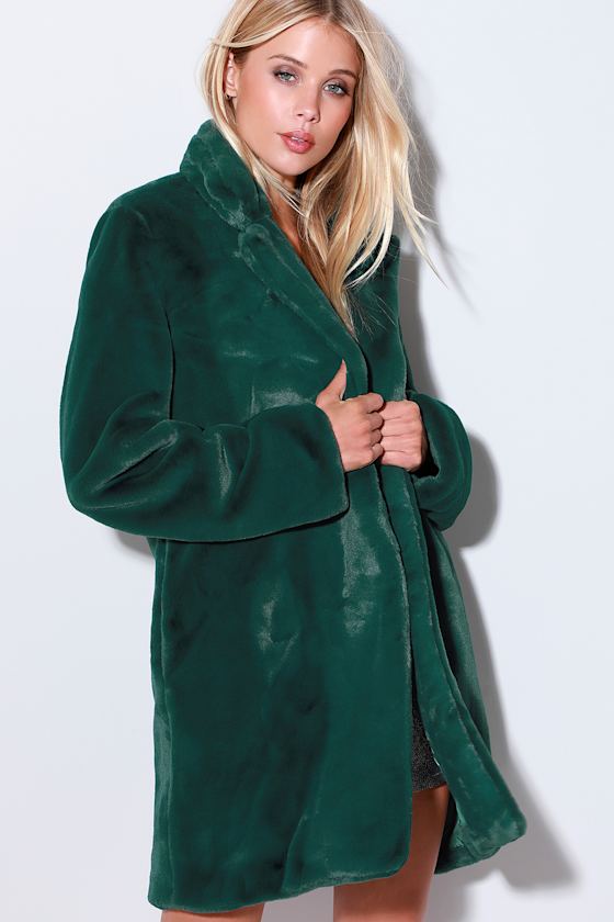Chic Forest Green Coat Faux Fur Coat Oversized Coat Lulus