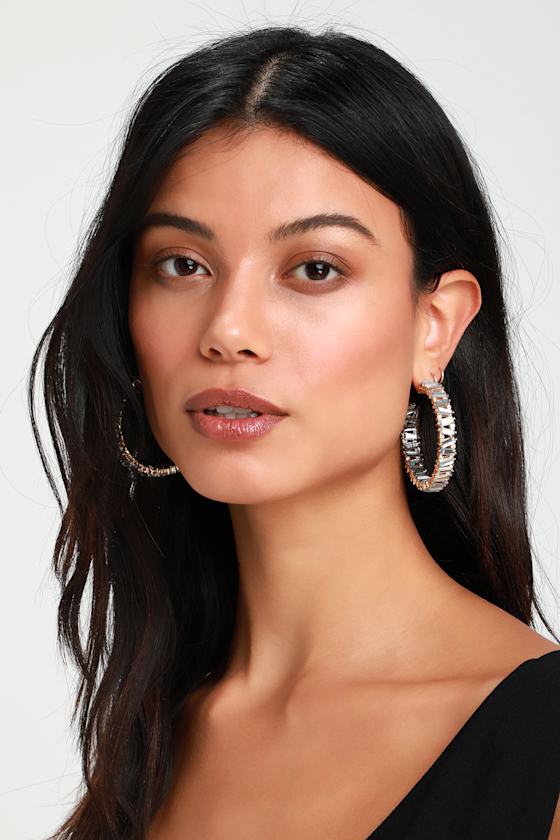 Present Moment Gold Rhinestone Hoop Earrings 1