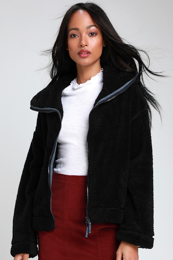 Free People Movement Dazed Black Fuzzy Jacket Fleece Lulus