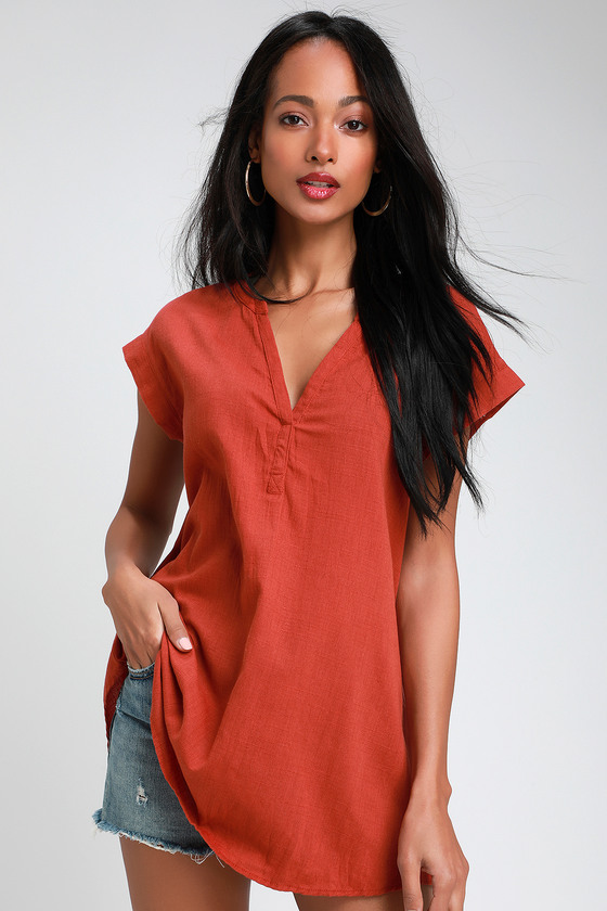 Rhythm Libson Cover-Up - Rust Red Swim Cover-Up - Cover-Up Dress - Lulus