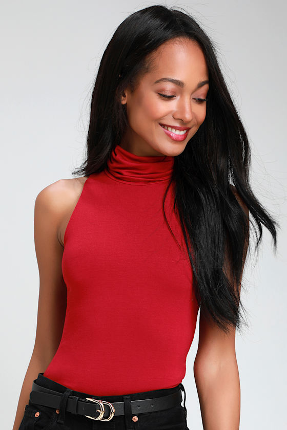 Alive and Kicking Red Sleeveless Turtleneck Top 4