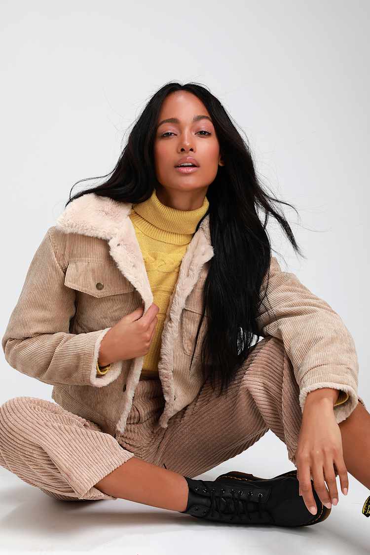 Bandit Beige Corduroy Faux Fur Trim Jacket