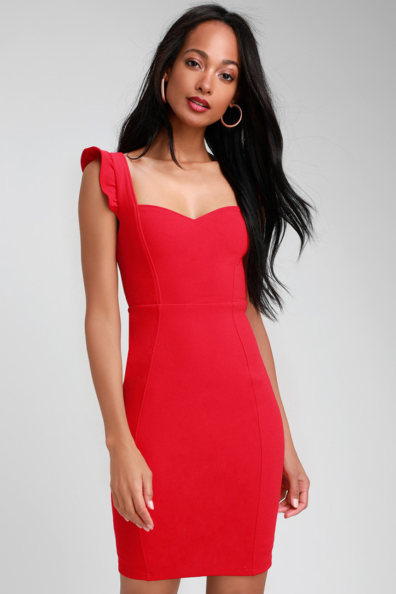 Cute Red Dress - Bodycon Dress - Ruffled Dress - Red Dress - Lulus