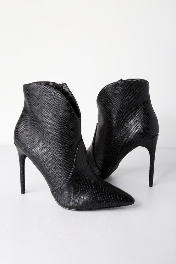 Sexy Black Booties - Crocodile Print Booties - Stiletto Booties - Lulus