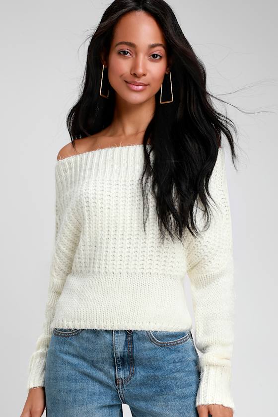 Living in Love Ivory Eyelash Knit Off-the-Shoulder Sweater 3