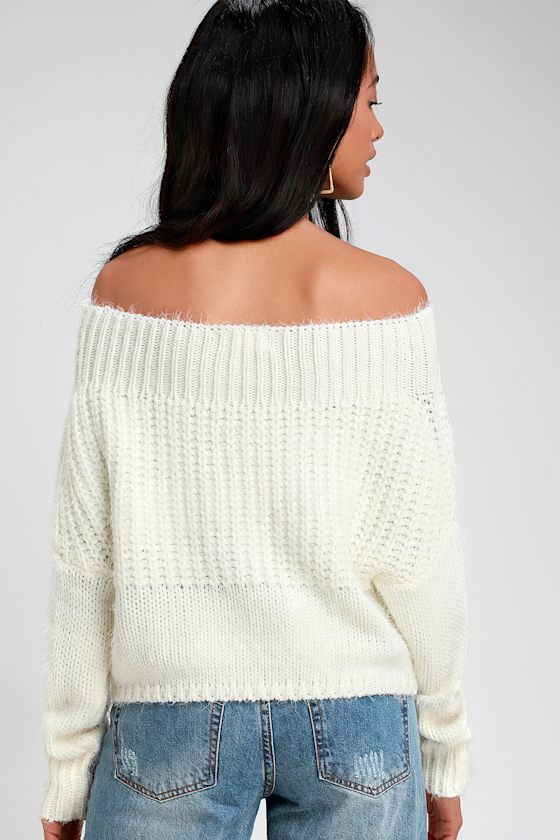 Living in Love Ivory Eyelash Knit Off-the-Shoulder Sweater 5