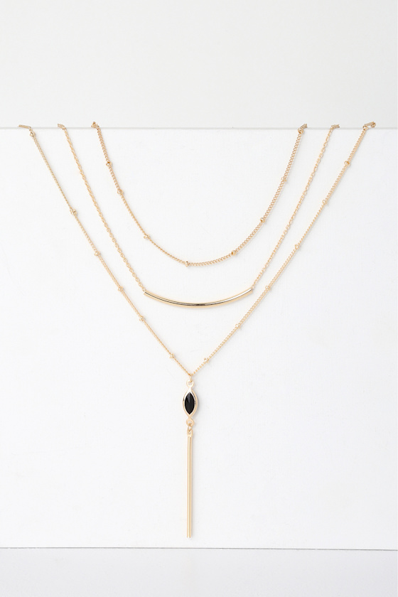 Little Shine Gold and Black Rhinestone Layered Necklace 1