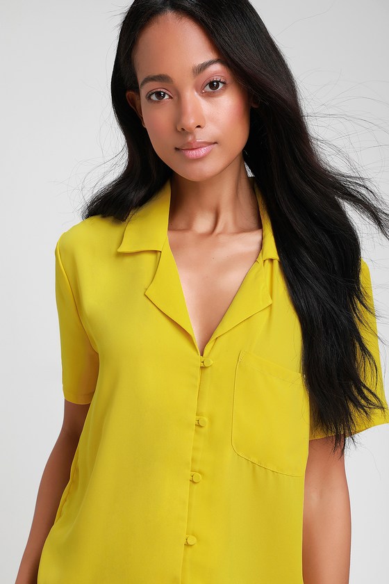 Chic Yellow Top - Button-Up Top - Short Sleeve Top - Yellow Top - Lulus