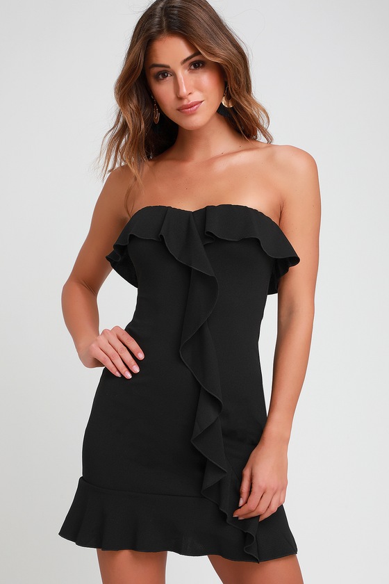 Chic Black Dress Strapless Dress Ruffled Bodycon Dress Chic Black Dress Strapless Dress Ruffled Bodycon Dress