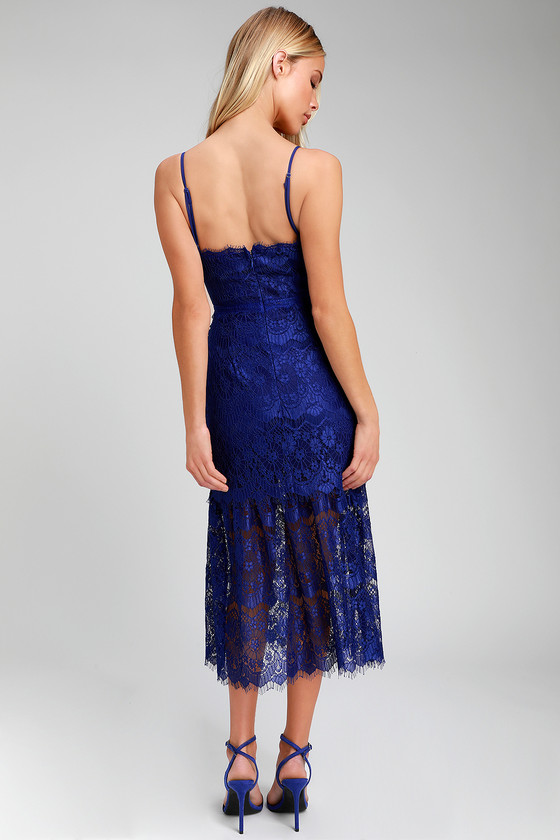 Lovely Royal Blue Lace Dress - Midi Dress - Sleeveless Dress