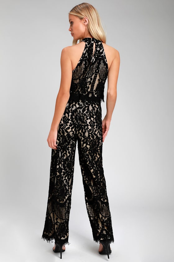 Britney Black Lace Halter Jumpsuit 2