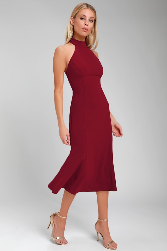 Chic Wine Red Midi Dress Backless Dress Trumpet Dress Lulus