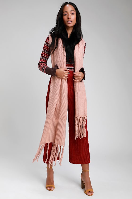 Jaden Pink Ribbed Fringe Blanket Scarf 5