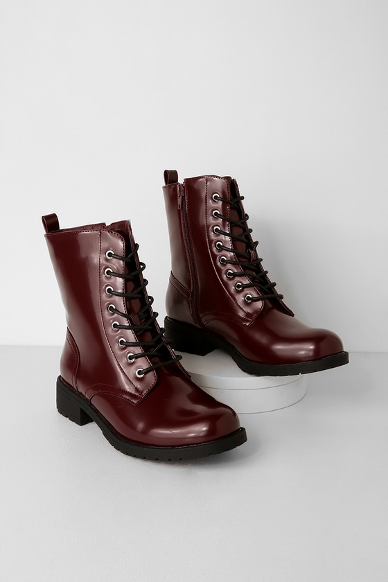 red patent leather combat boots