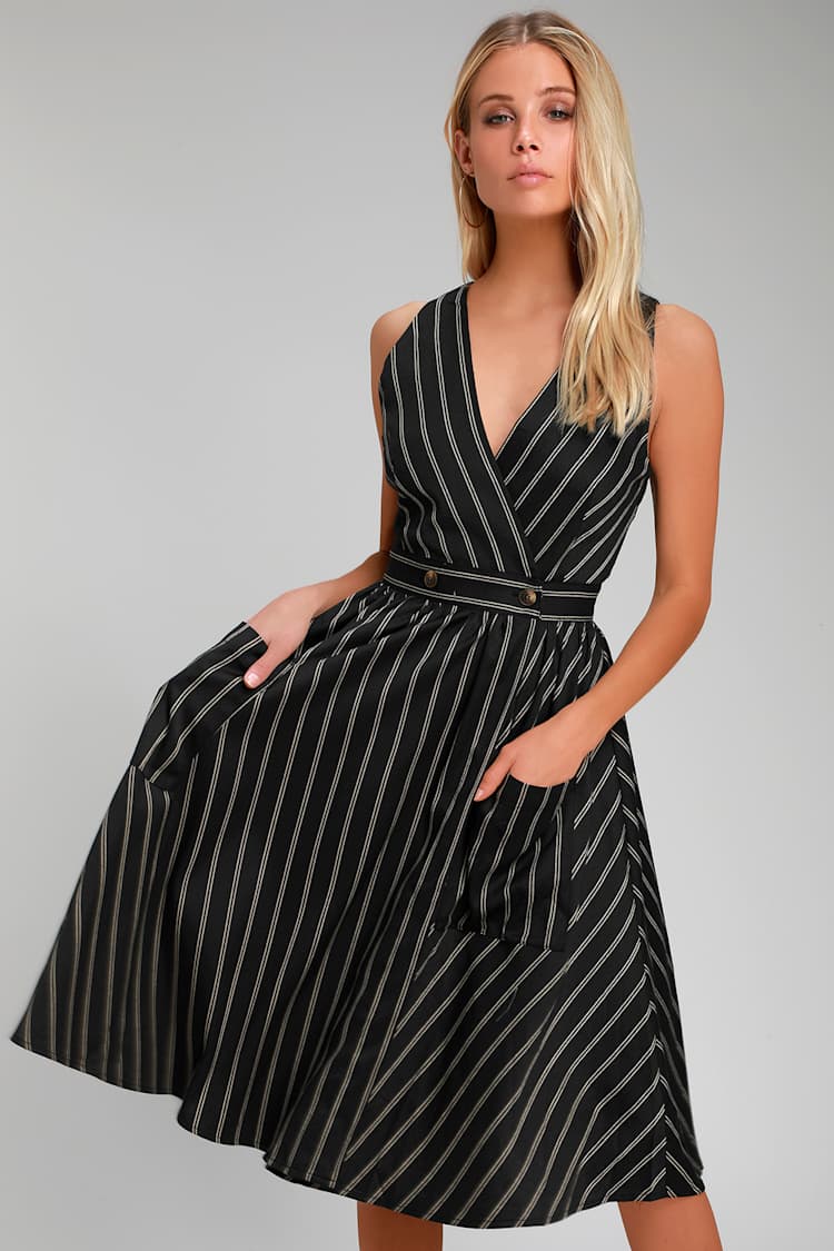 knee length dresses for ladies Neutral Striped Midi Dress – Mint Velvet main image 1