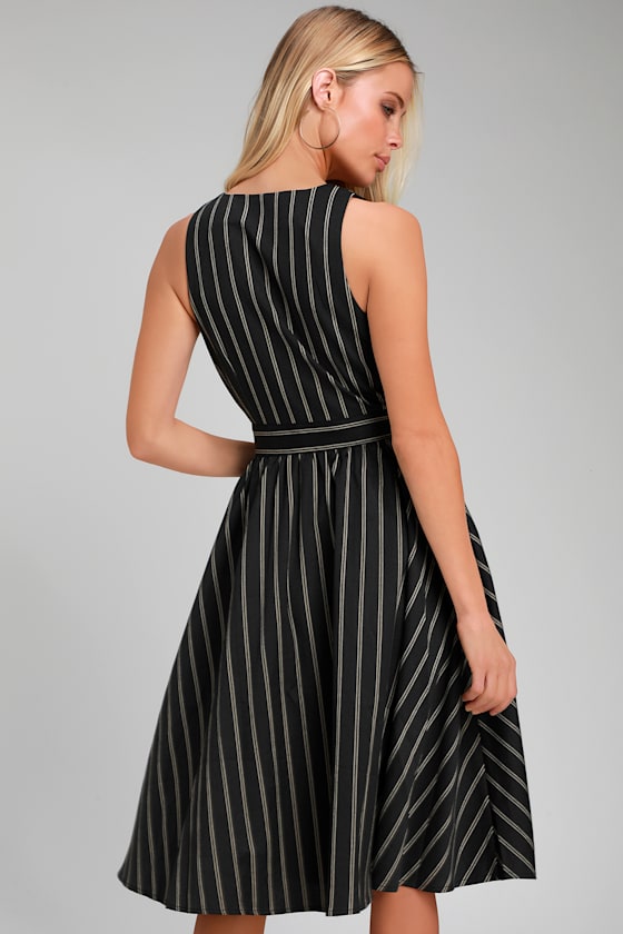 Refined Style Black Striped Midi Dress 5