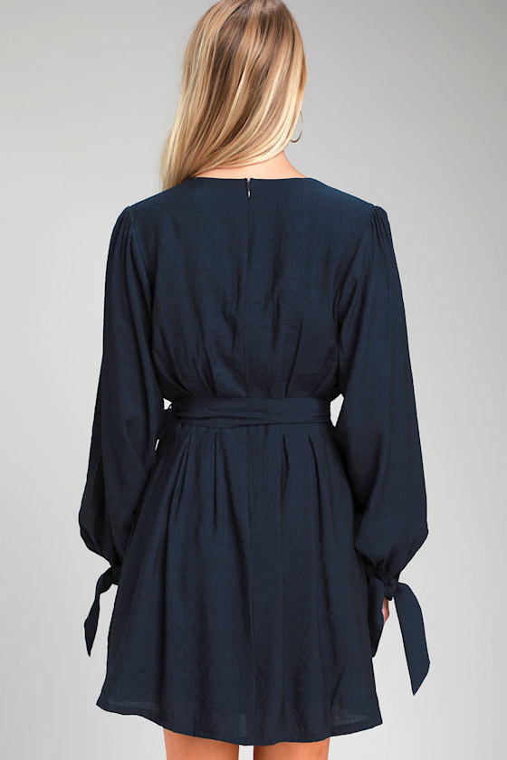Twilight Splendor Navy Blue Long Sleeve Button-Front Dress 5