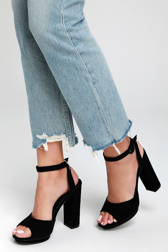 Priya Black Suede Platform Ankle Strap Heels 4