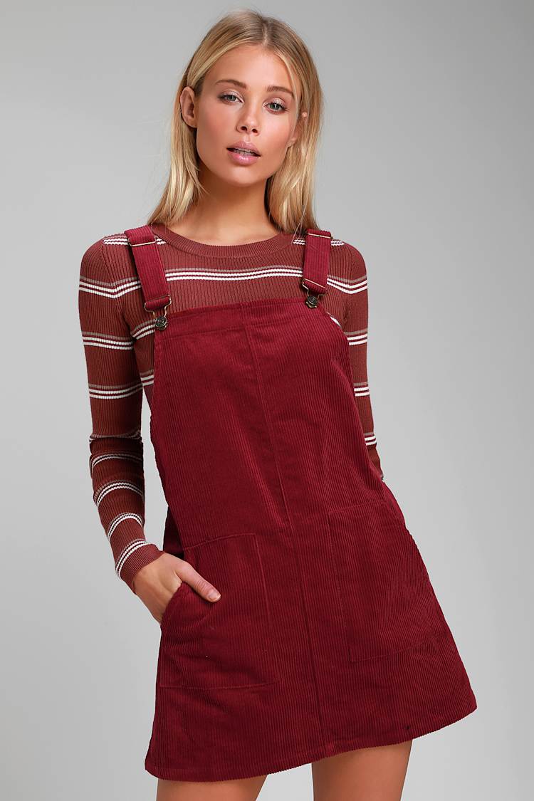 Cute Corduroy Dress - Burgundy Corduroy Dress - Pinafore Dress - Lulus
