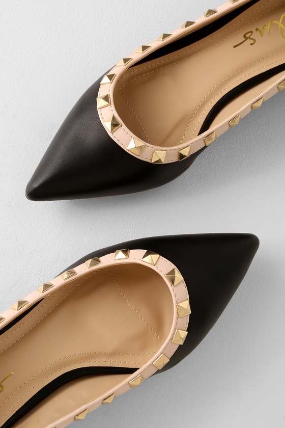 Black Pure Leather Sandal Heels With Gold Embellishment | Deval Store